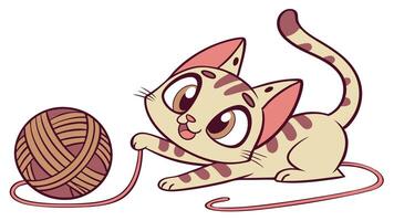 A cartoon cat playing with a ball of yarn vector