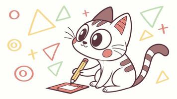 A cartoon cat with a pencil and a piece of paper vector
