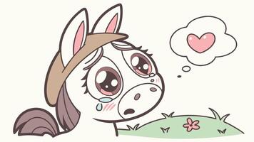 A cartoon horse with a sad face and a heart vector