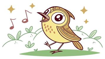 A cartoon bird singing with music notes vector