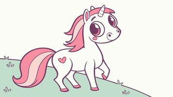 A cartoon unicorn with pink hair and a heart on its head vector