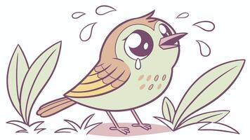 A cartoon bird with a tear on its face vector