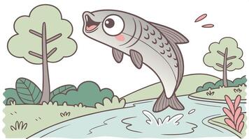 Fish jumping out of water, cartoon style vector