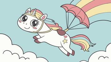 A cartoon unicorn flying with a parachute vector