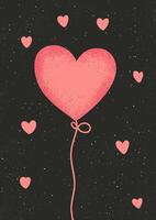 Grunge style hand drawn Valentines Day background with heart shaped balloon vector