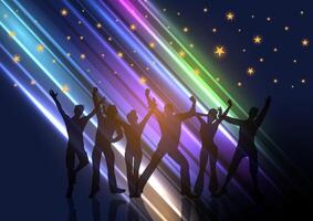 Silhouettes of people dancing on abstract lights background vector