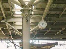 A clock on a pole photo