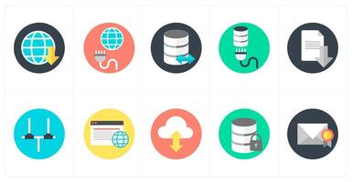 A set of 10 mix icons as globe, global connection, server vector