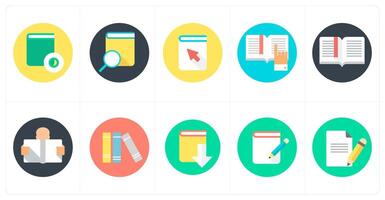 A set of 10 mix icons as book, book search, click book, vector