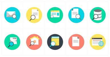 A set of 10 mix icons as mail search, search document, search webpage vector