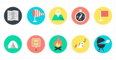 A set of 10 mix icons as map, wind indicator, pin vector
