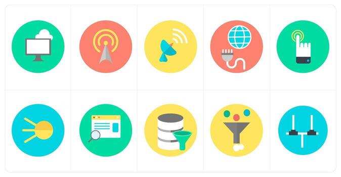 A set of 10 mix icons as computing, antenna, satellite vector