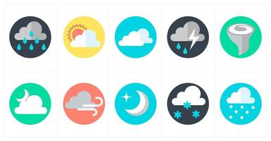 A set of 10 mix icons as rainy season, cloudy day, clouds vector