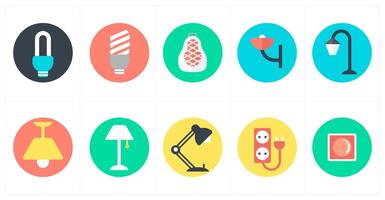 A set of 10 mix icons as light, led light, lantern vector
