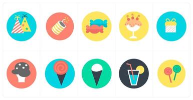 A set of 10 mix icons as celebration, cracker, candies vector