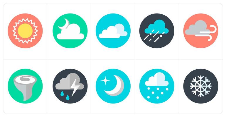 A set of 10 mix icons as sun, night, clouds