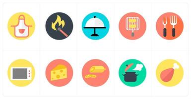 A set of 10 mix icons as apron, matchstick, dish vector