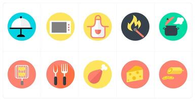 A set of 10 mix icons as dish, microwave, apron vector
