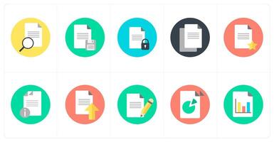 A set of 10 mix icons as search document, document, document security vector
