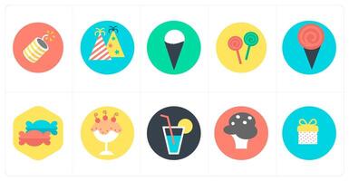 A set of 10 mix icons as cracker, celebration, ice cream cone vector