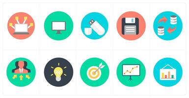 A set of 10 mix icons as computer network, computer, pen drive vector