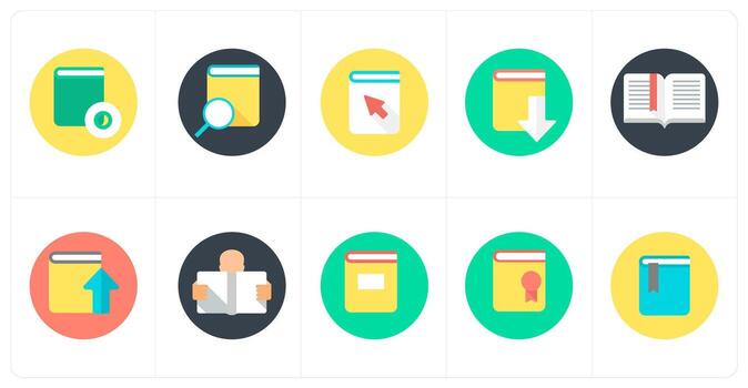 A set of 10 mix icons as book, book search, click book vector