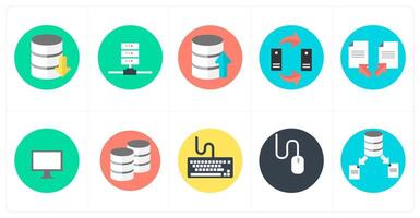 A set of 10 mix icons as database, server, upload database vector