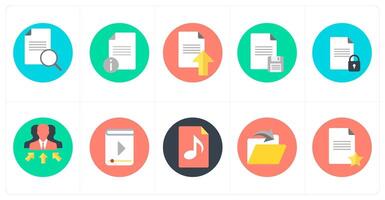 A set of 10 mix icons as search content, document information, upload document vector