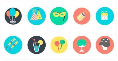A set of 10 mix icons as balloons, celebration, party mask vector