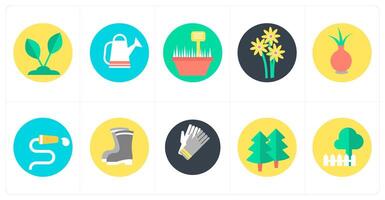 A set of 10 mix icons as plant, watering can, cactus vector