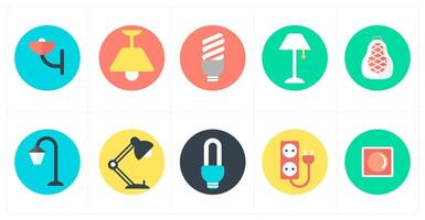 A set of 10 mix icons as street light, ceiling lamp, led light vector