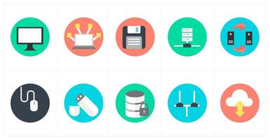 A set of 10 mix icons as computer, computer network, floppy disk vector