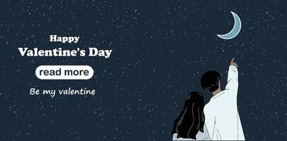 Web page design template. Hands show heart on moonlit night. Love Concept. Happy Valentine's Day vector