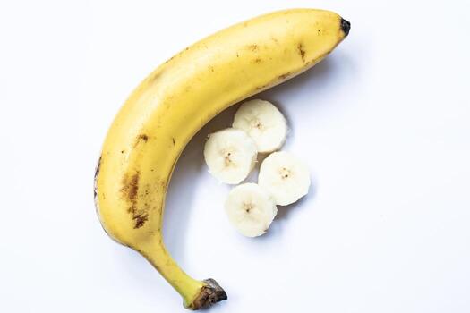 banana isolated on white background with clipping path and full depth of field. Top view. Lay flat. photo