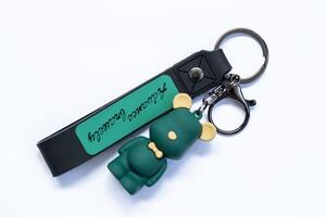 character keychain on white background top view clipping path photo