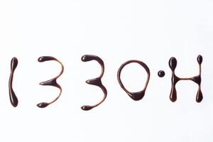 hijri year 1445h written with chocolate milk isolated top view photo