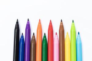 Colorful marker pens set on isolated background with clipping path. Bright highlighter and free space for your design or montage. photo