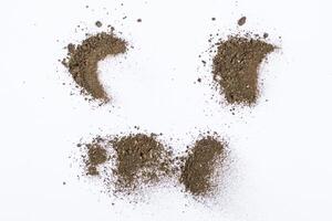 Dirt, soil isolated on white background, top view photo