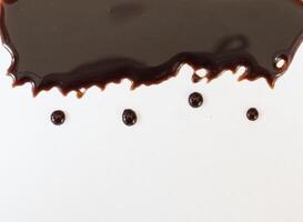 collection of various chocolate syrups leaking on white background. each shot separately photo