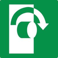 Green sign turn clockwise to open. Need to turn the valve or handle clockwise to open it. Arrow indicates the direction rotation. Iso 7010. vector