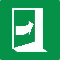 Green sign the door opens from you to the left. Designations the direction door opening in normal or emergency situations. Arrow pointing to the left shows the trajectory the door. Iso 7010. vector