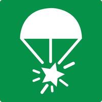 Green sign parachute flares. Designations the place storage signal flares. Rockets with a parachute for slow descent and attracting attention at a long distance. Iso 7010. vector