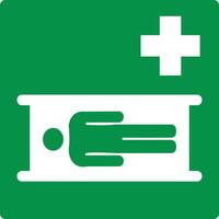 Green sign stretcher. Indicates the location of stretchers intended for transporting casualties in emergency situations. Transporting casualties to the medical aid station. Iso 7010. vector