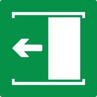 Green sign door slides left to open. Door opening directions in emergency or normal situations. Simplifies orientation and promotes safety, especially in emergency situations. Iso 7010. vector