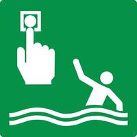 Green sign person overboard call point. Signal given if someone has fallen overboard. Water emergency alert. Attract attention and provide assistance to the victim. Water safety. Iso 7010. vector