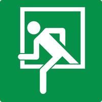 Green sign rescue window. Designation a window intended for evacuation in case emergency. Window that can be opened or broken for quick exit from a room or vehicle. Iso 7010. vector