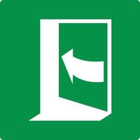 Green sign the door opens from you to the right. Designations the direction door opening in normal or emergency situations. Arrow pointing to the right shows the trajectory the door. Iso 7010. vector
