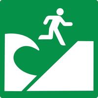 Green sign tsunami evacuation area. Designation the route for moving people to a safe place, located outside the reach waves in case a tsunami threat. Iso 7010. vector