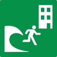Green sign tsunami evacuation building. Indicates the location a safe building or structure intended to provide shelter to people in the event a tsunami threat. Iso 7010. vector