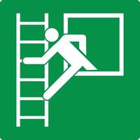 Green sign emergency window with escape ladder. Indicates the location a window through which you can get out using an escape ladder. Path when the main exits are blocked. Iso 7010. vector